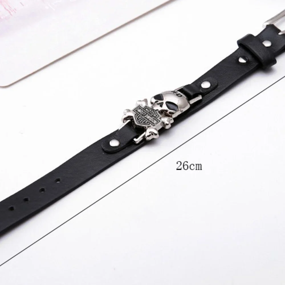 Harley Davidson HD Skull Steel Leather Wristband